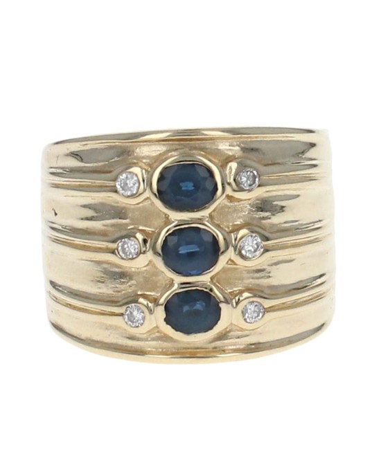 Sapphire and Diamond Grooved Tapered Band